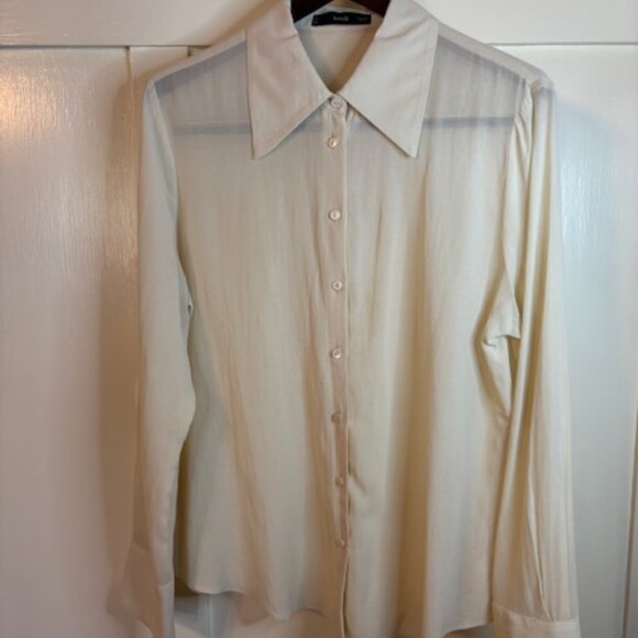 Mango Women's Blouse Long Sleeve Wide Collar Off White - Picture 1 of 4